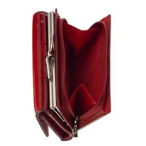 Fényes lakk bőrből készült kiváló, minőségi, kis méretű női divat bőr pénztárca, melyet nagyon szép piros színben készítünk.