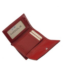 Fényes lakk bőrből készült kiváló, minőségi, kis méretű női divat bőr pénztárca, melyet nagyon szép piros színben készítünk.