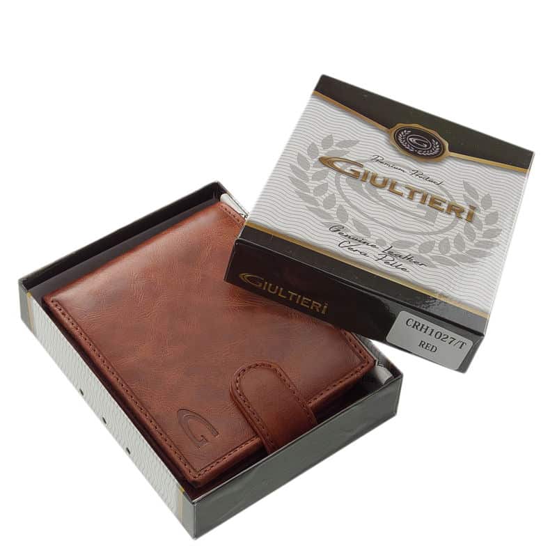 női-bor-penztarca-diszdobozban-Giultieri-CRH1027-T-piros-03 Természetes hatású elegáns valódi bőr férfi pénztárca, mely díszdobozban érkezik, így azonnal ajándékba is adható modell.
