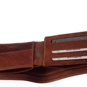Természetes hatású elegáns valódi bőr férfi pénztárca, mely díszdobozban érkezik, így azonnal ajándékba is adható modell.