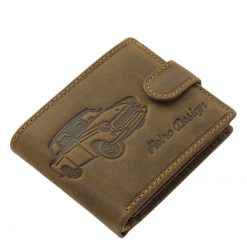 Különleges retro autó mintával tervezett, minőségi férfi bőr pénztárca a régi autó kedvelőinek ajánljuk, barna színben RFID védelemmel.