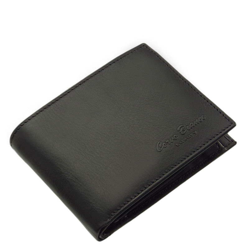 RFID blokkolóval, minőségi bőrből gyártott új Corvo Bianco márkacsaládunk, az elegáns fekete színű férfi bőr pénztárca kedvelő vásárlóinknak.