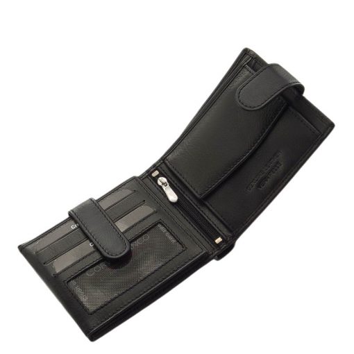 Valódi, puha bőrből készült, elegáns fekete férfi pénztárca, mely Corvo Bianco termékcsaládunk egyik legújabb RFID modellje.