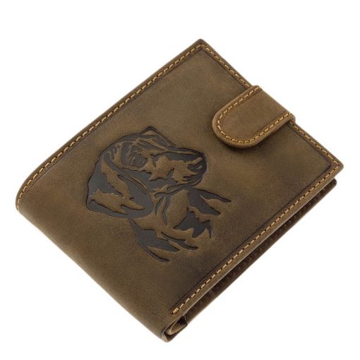GreenDeed kutyás barna színű minőségi, valódi bőr férfi pénztárca tacskó mintás fedlappal. Díszdobozba csomagolt termék.