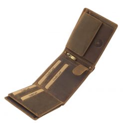 Valódi, rusztikus minőségi bőrből készült, barna színű kutyás bőr pénztárca, mely GreenDeed kollekciónk egyik különleges mintás darabja.