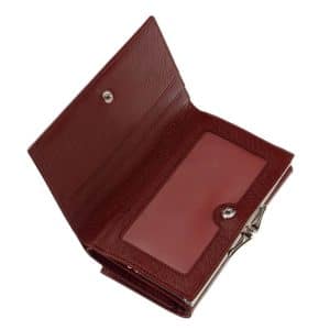 Divatos női bőr pénztárca elegáns megjelenésű lakozott felületű valódi bőrből piros színben , Nicole márkás fémlogóval fedelén