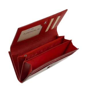 Igazán divatos valódi bőr női pénztárca piros színben , Nicole márkás fémlogóval fedelén