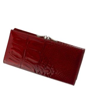 Igazán divatos valódi bőr női pénztárca piros színben , Nicole márkás fémlogóval fedelén