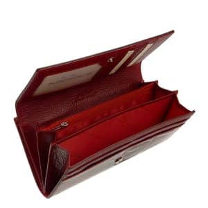 Igazán divatos valódi bőr női pénztárca piros színben , Nicole márkás fémlogóval fedelén