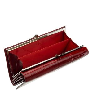 Igazán divatos valódi bőr női pénztárca piros színben , Nicole márkás fémlogóval fedelén