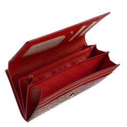 Igazán divatos valódi bőr női pénztárca piros színben , Nicole márkás fémlogóval fedelén