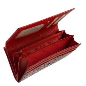 Igazán divatos valódi bőr női pénztárca piros színben , Nicole márkás fémlogóval fedelén