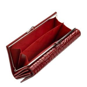 Igazán divatos valódi bőr női pénztárca piros színben , Nicole márkás fémlogóval fedelén