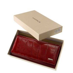 Igazán divatos valódi bőr női pénztárca piros színben , Nicole márkás fémlogóval fedelén