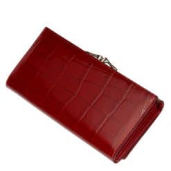 Igazán divatos valódi bőr női pénztárca piros színben , Nicole márkás fémlogóval fedelén