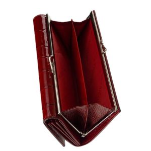 Igazán divatos valódi bőr női pénztárca piros színben , Nicole márkás fémlogóval fedelén