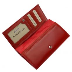 Nagyméretű valódi bőr női pénztárca, fedele divatos Nicole logóval van díszítve, ez az exkluzív pénztárca letisztult formákkal rendelkezik.