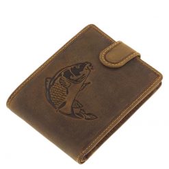 Minőségi valódi marha bőrből készített barna színű horgász bőr pénztárca a GreenDeed márkacsaládtól.