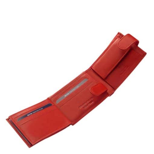 Puha tapintású piros színű bőr felhasználásával gyártott, kisméretű női pénztárca a LA SCALA márkacsaládtól RFID védelemmel.