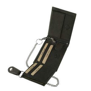 Különleges, rusztikus kidolgozású valódi minőségi bőrből gyártott férfi bőr pénztárca, melynek fedele egyedi motoros grafikával készült.