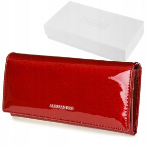 Az aktuális divat kedvelőinek ajánljuk ezt a piros színű, divatos ALESSANDRO PAOLI márkájú, nagy méretű lakk bőr női pénztárca modellt