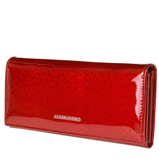 Különlegesen elegáns, piros színű lakk bőr felülettel rendelkező, nagy méretű, sokoldalú női pénztárca. RFID védelemmel is ellátva.