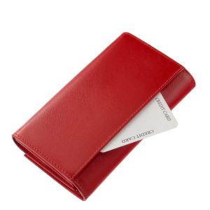 Valódi nappa bőrből készített, minőségi Chioco márkájú nagy méretű női divat bőr pénztárca, melyet fekete és piros színben kínálunk.