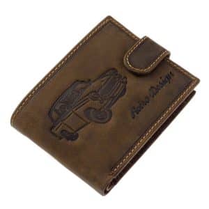 Különleges retro autó mintával tervezett, minőségi férfi bőr pénztárca a régi autó kedvelőinek ajánljuk, barna színben RFID védelemmel.
