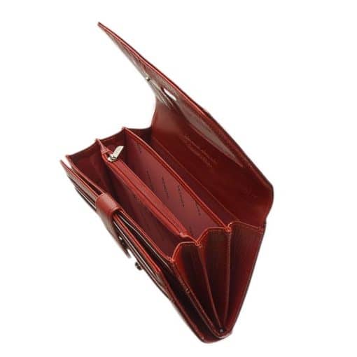 Nagy méretű PATRIZIA lakk bőr női pénztárca, mely elegáns piros színben és díszdobozos kivitelben érhető el áruházunkban.