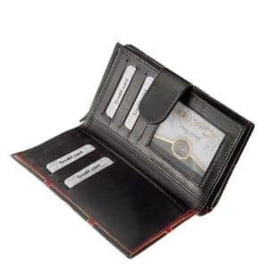 Igazi bőrből készült kézzel festett mintás, minőségi, nagy méretű női pénztárca, melynek valódi bőr külsején dekoratív minta látható.