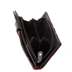 Igazi bőrből készült kézzel festett mintás, minőségi, nagy méretű női pénztárca, melynek valódi bőr külsején dekoratív minta látható.