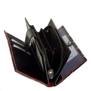 Igazi bőrből készült kézzel festett mintás, minőségi, nagy méretű női pénztárca, melynek valódi bőr külsején dekoratív minta látható.