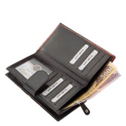 Igazi bőrből készült kézzel festett mintás, minőségi, nagy méretű női pénztárca, melynek valódi bőr külsején dekoratív minta látható.