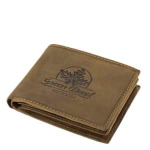 Természetes kikészítésű, vintage hatású, barna színű valódi bőr férfi pénztárca vadász - erdész motívummal minőségi GREENDEED kollekciónkból.