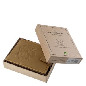 GreenDeed kutyás barna színű minőségi, valódi bőr férfi pénztárca tacskó mintás fedlappal. Díszdobozba csomagolt termék.