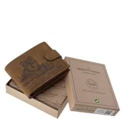 GreenDeed márkás valódi bőr férfi pénztárca barna színben, igazán részletgazdag farkas mintával a fedelén. Igényes díszdobozban!