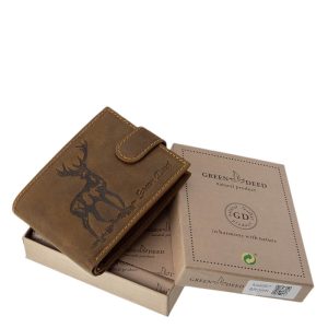 RFID védett, GreenDeed márkás, vadász férfi bőr pénztárca szarvas mintával a fedlapon, valódi, minőségi marhabőrből legyártva.