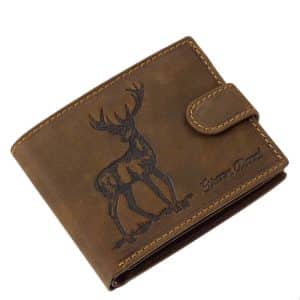 Rusztikus igazi bőrből készített gímszarvas mintás vadász férfi bőr pénztárca a minőségi GreenDeed márkacsaládtól, díszdobozos termékünk.