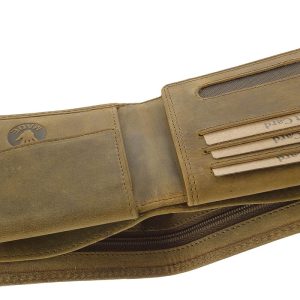 Rusztikus igazi bőrből készített gímszarvas mintás vadász férfi bőr pénztárca a minőségi GreenDeed márkacsaládtól, díszdobozos termékünk.