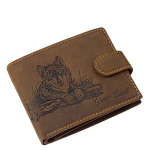 Natúr megjelenésű, igazán egyedi farkas mintás, valódi bőr pénztárca férfi vásárlóink számára tervezve a GreenDeed márkacsaládtól.