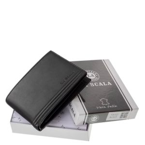 Elegáns megjelenésű, stílusos, minőségi férfi pénztárca valódi bőr alapanyagból, a klasszikus tárcákra jellemző kialakítással, díszdobozban.