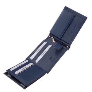 Elegáns megjelenésű, stílusos, minőségi férfi pénztárca valódi bőr alapanyagból, a klasszikus tárcákra jellemző kialakítással, díszdobozban.