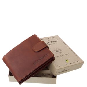 Átkapcsolóval és RFID védelemmel is rendelkező nagy méretű, minőségi valódi bőr férfi pénztárca GreenDeed márkás díszdobozban.