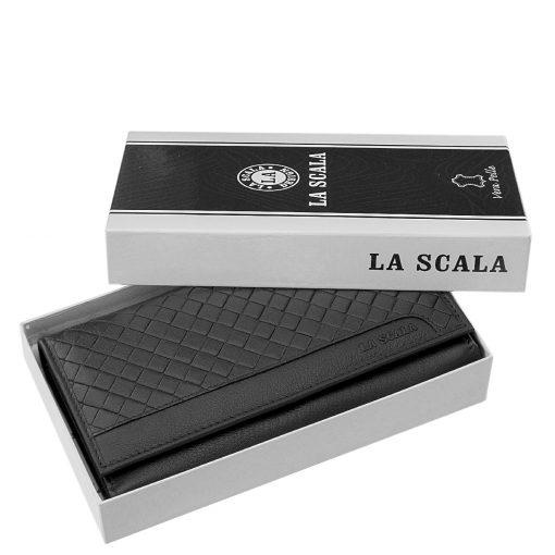 Minőségi La Scala márkás női bőr pénztárca, nagy méretben, sokoldalú belsővel és RFID védelemmel is ellátva, díszdobozban.