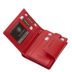 Divatos megjelenésű, kis méretű női bőr pénztárca, sokoldalú és praktikus belsővel, RFID védelmet is nyújtva, díszdobozos kivitelben.