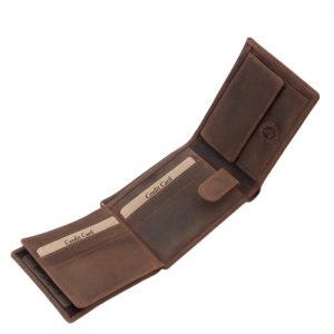 Remekül kihasználható, kisméretű, valódi bőr férfi pénztárca modell, mely rusztikus felületével a vadász pénztárca kollekciót gyarapítja.