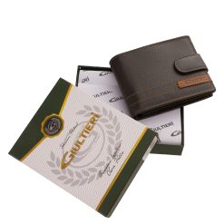 Elegáns kis méretű férfi pénztárca valódi bőr anyagból, fedelén egyedi dizájnelemmel, mely kiemeli a márka logóját, díszdobozos kivitelben.