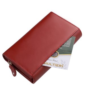 Elegáns és divatos megjelenésű női bőr pénztárca, valódi bőrből, praktikus belső elrendezéssel, fedelén mutatós Giultieri fémlogóval.