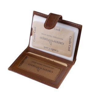 Elegáns fényes felületű, minőségi bőr kártyatartó, valódi bőrből, praktikus irattartó zsebbel ás átkapcsolóval, minőségi díszdobozban.