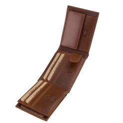 Díszdobozban kapható, elegáns fényes, valódi bőr férfi pénztárca, GreenDeed márkanév alatt készült minőségi, kisméretű modellünk.